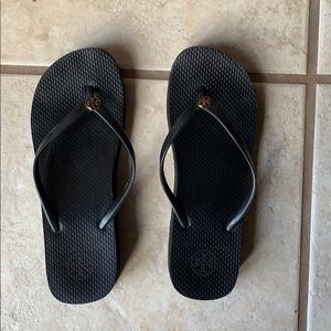 Tory Burch Black Wedge Flip Flops